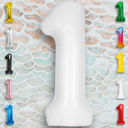 White Number Balloon 1 Mylar Foil Balloons 32 inch - Image 6