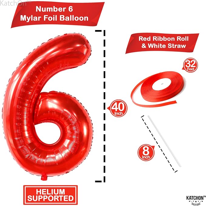 KatchOn Foil Red Number 6 Balloon - Image 2