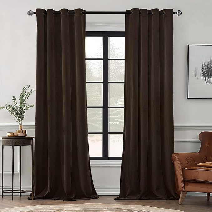 MIULEE Velvet Curtains Brown 52 x 108 Inch Length Set of 2 | Extra Long Grommet by MIULEE