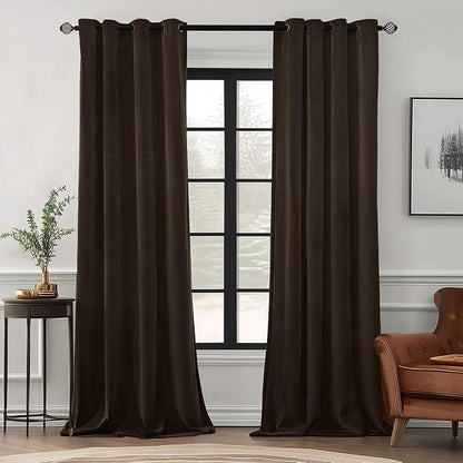 MIULEE Velvet Curtains Brown 52 x 108 Inch Length Set of 2 | Extra Long Grommet by MIULEE