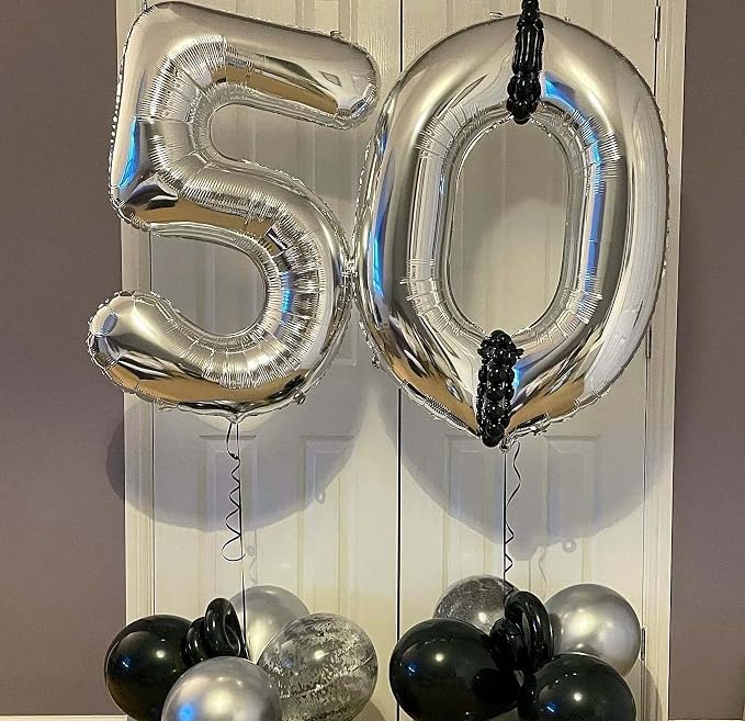 40 Inch Silver 50 Number Balloons Giant Jumbo Huge 50 Foil Mylar Helium Number - Image 4