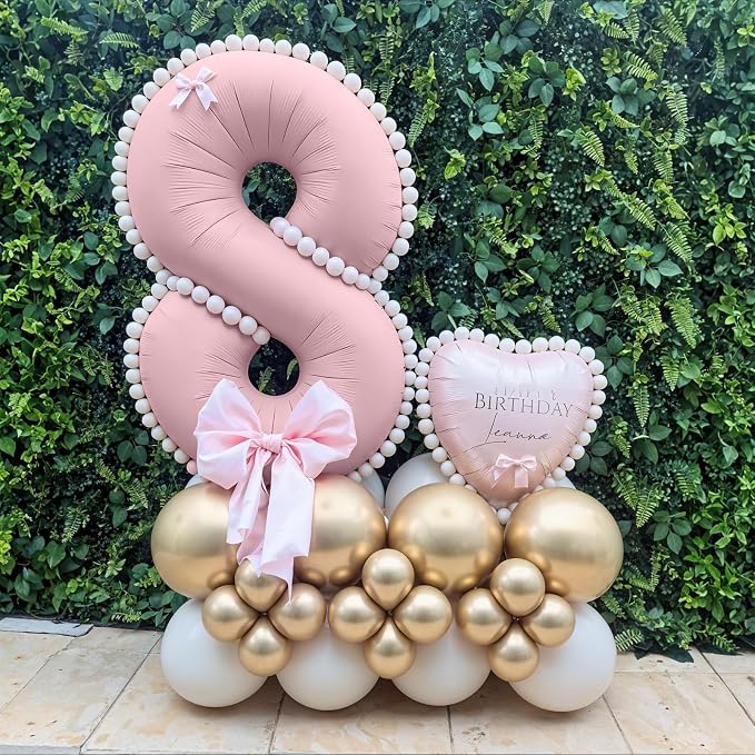 40 Inch Dusty Pink Balloon Number 8, Dusty Blush Pink Gold Cream Beige Latex - Image 7