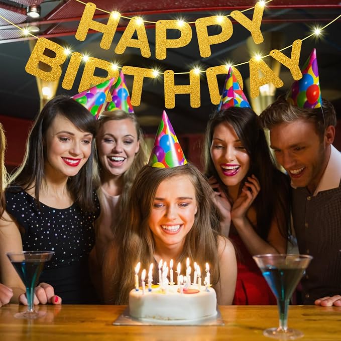 Glitter Gold Happy Birthday Banner - Image 6