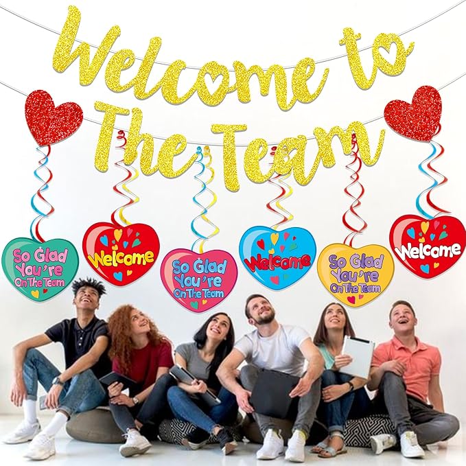 Gold Glitter Welcome To The Team Banner and Hanging Swirls, Welcome Banner - Image 4
