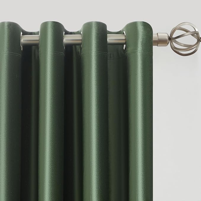 BULBUL Velvet Oilve Green Grommet Blackout Curtains 72 inch - Image 2