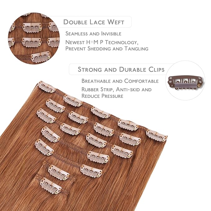 WENNALIFE Clip in Hair Extensions Real Human Hair, 20 Inch 120g 7pcs Cinnamon Terra Copper Remy Hair Straight Natural Extensiones De Cabello Humano Con Clip Ins