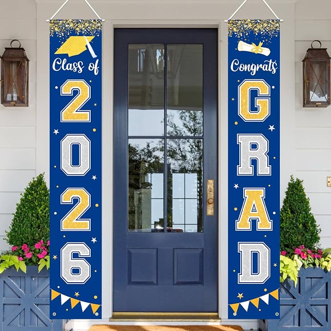Graduation Decorations 2026 GRAD Banner Blue Porch Door Sign Welcome Banner - Image 2