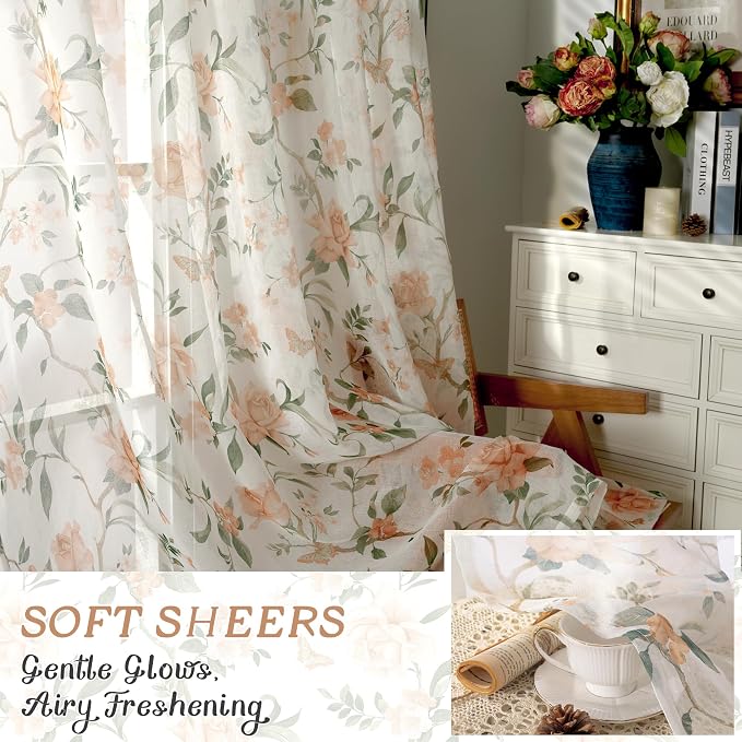 Floral Sheer Curtains for Living Room Window, Country Patterned Light Filtering - Image 6