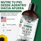 NaturoBliss Organic Black Seed Oil 100 Virgin Cold Pressed Omega 3 6 9 Super Antioxidant for Immune Support, Joints, Mobility, Digestion, Hair Skin Vegan, Gluten-Free, Non-GMO USDA Certified 8oz