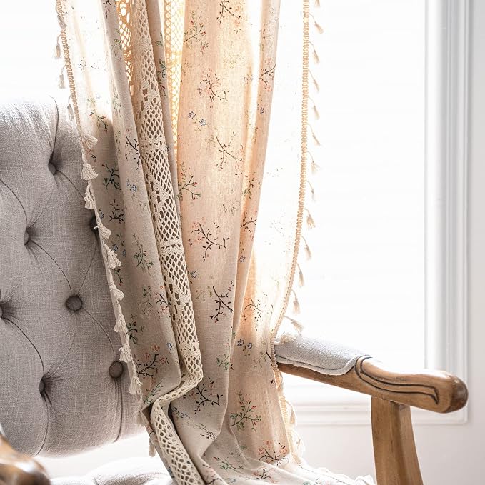Sutuo Home Boho Curtain Semi-Blackout Crochet Hollow Lace Patchwork - Image 7