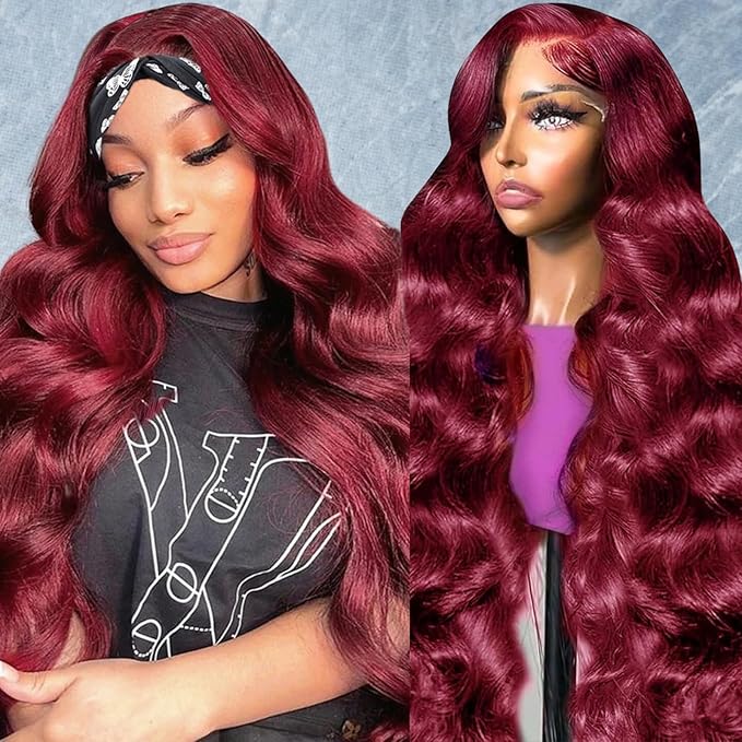 24 Inch 99j Burgundy Lace Front Wigs Human Hair 13x6 HD Transparent Burgundy Wig Human Hair 200 Density Pre Plucked Glueless Frontal Wigs Human Hair for Black Women