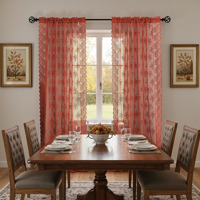 Kotile Burnt Orange Sheer Curtains - Image 6