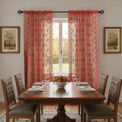 Kotile Burnt Orange Sheer Lace Curtains - Image 6