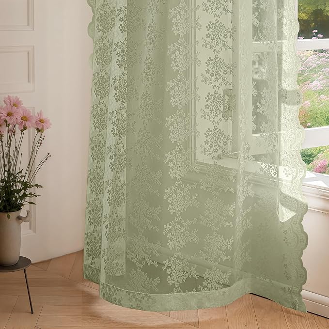 Anmao Vintage Lace Curtains 45 Inches Long 2 Panels Set, Romantic Elegant Light - Image 7