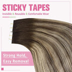 YoungSee Human Hair Tape in Extensions Dark Brown Tape in Hair Extensions Human Hair Balayage Tapes ins Human Hair Extension Dark Brown Ombre Ash Blonde Tape-in Hair Silky Straight 20 Inch 20pcs 50g