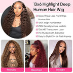 30 Inch Chocolate Brown Deep Wave Lace Front Wigs Human Hair 210 Density 13x6 HD Lace Frontal Wigs Human Hair Pre Plucked Brown Curly Glueless Wigs Human Hair for Women