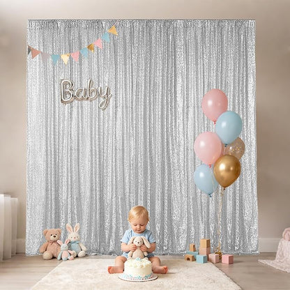 Hahuho Silver Sequin Backdrop Curtain, Party Decoration（2 Panels, 2FT x 8FT - Image 4