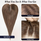 starluck Hair Toppers for Women Real Human Hair With Bangs, 100% Remy HumanHair Toppers for Women Hand-woven with Thinning,Cover Gray Roots,Adds Volume, Brown