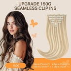 DOORES Human Hair Extensions Seamless Clip in, Dark Blonde Highlighted Bleach Blonde 24 Inch 160g 7pcs, Invisi Edge Hair Extensions Straight Remy Weft