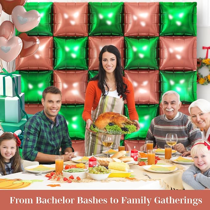 Green and Brown Square Foil Balloons 25 Pcs Metallic Green and Brown Balloons - Image 6