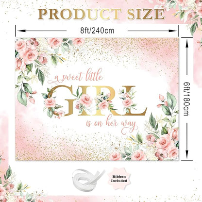 Avezano Girl Baby Shower Backdrop Pink Floral Sweet Baby Baby Shower Banner A - Image 3