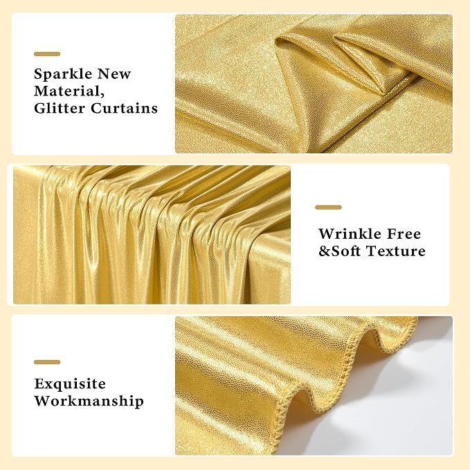 Outpain 10x10ft Gold Sequin Backdrop Curtains, Wrinkle Free Glitter Backdrop - Image 4