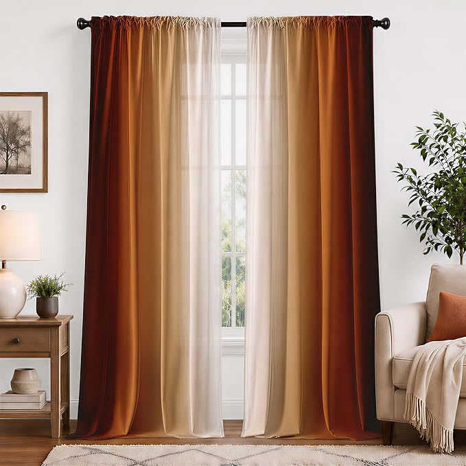 Burnt Orange Curtains 72 Inch Length 2 Panel Set | Light Filtering Curtains by XFLINGBAO