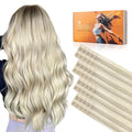 DOORES Invisi Edge Human Hair Extensions Tape in, Ash Blonde Highlighted Platinum Blonde 10 Injection Tape-ins with 10 Injection Tape-ins 50g 24 Inch, Injected Tape in Virgin Human Hair
