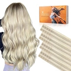 DOORES Invisi Edge Human Hair Extensions Tape in, Ash Blonde Highlighted Platinum Blonde 10 Injection Tape-ins with 10 Injection Tape-ins 50g 24 Inch, Injected Tape in Virgin Human Hair