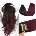 GOO GOO Tape in Hair Extensions Human Hair, 1/99 Balayage Jet Black to Red, 20inch 50g 20pcs, Thick Ends Straight Seamless, Invisible Tape in Hair Extensions