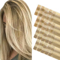 GOO GOO Invisi Edge Tape in Hair Extensions Human Hair, 16/22 Light Blonde Highlighted Golden Blonde 10pcs injected with 10pcs classical tape ins, 18inch 50g, Virgin Remy Hair, Natural Look