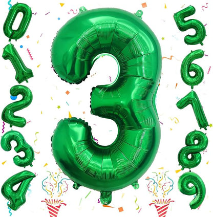 3rd Birthday Number Balloons for Kids, 40 Inch Emerald Green Foil Number by Isndare