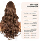 24 Inch Ponytail Extension, Clip on Ponytails for Women, Long Curly Wavy Ponytail Extensions for Women, Synthetic Layered Pony Tails Hair Extensions (Color: Medium Brown Mixed Honey Blonde)