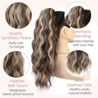 18 Inch Ponytail Extension for Women Claw Ponytail Extension Wavy in Fake Pony Tails Fake Hair Fluffy Natural Synthetic Hairpiece for Daily Use (Chestnut Brown Mixed Ash Blonde)