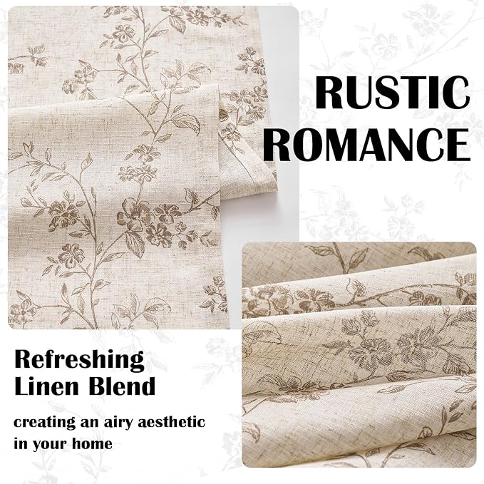 Taupe on Beige Linen Kitchen Curtains Rod Pocket 26W X 24L 2 Panels | Elisa - Image 5