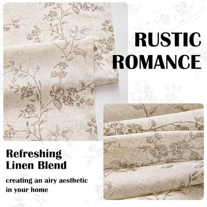 Taupe on Beige Linen Kitchen Curtains Rod Pocket 26W X 24L 2 Panels | Elisa - Image 5