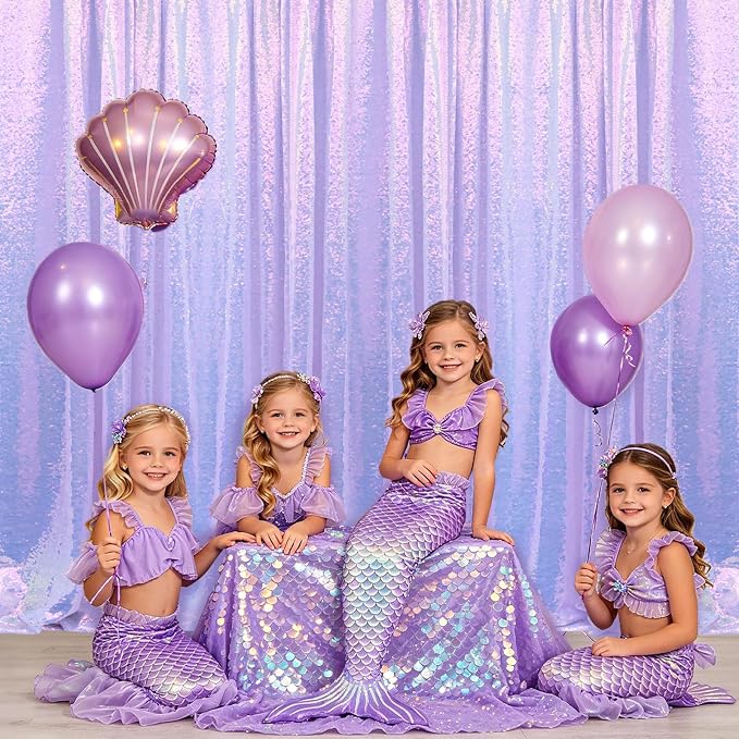 2×8FT-2PCS Mermaid Purple Sequin Backdrop Curtains Panels, Photography Backdrop - Image 3