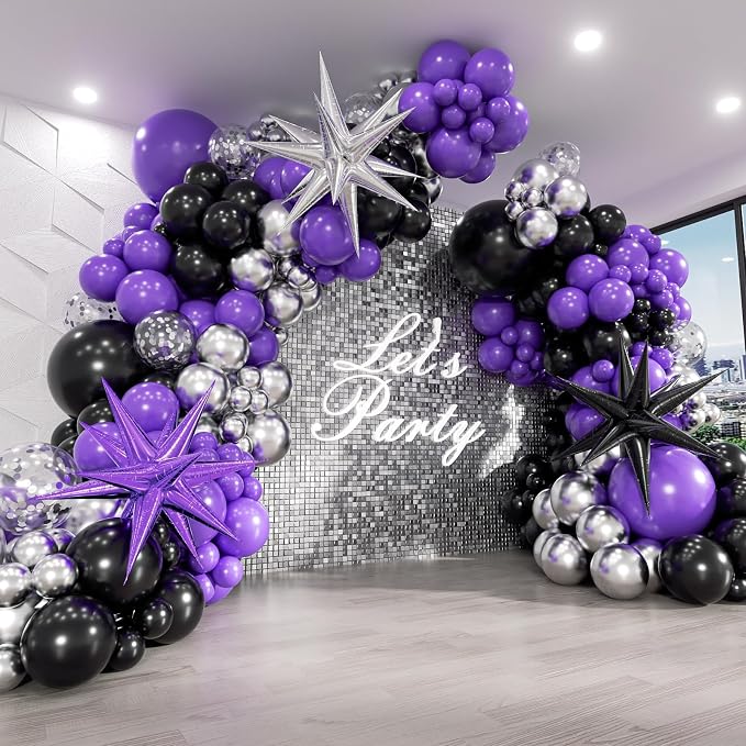 125pcs Purple and Black Balloon Arch Kit by FOTIOMRG