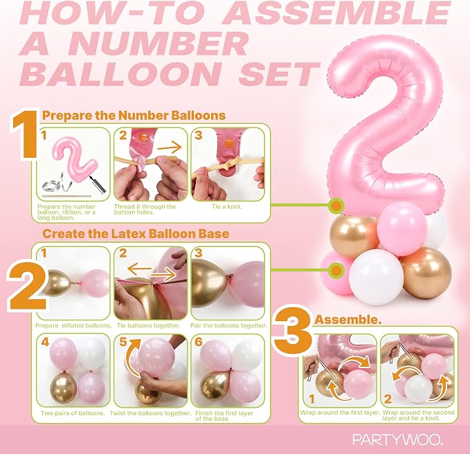 PartyWoo Number Balloons 40 Inch Pink Number 2 Kit 25pcs - Image 7