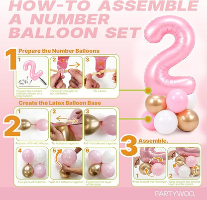 PartyWoo Number Balloons 40 Inch Pink Number 2 Kit 25pcs - Image 7