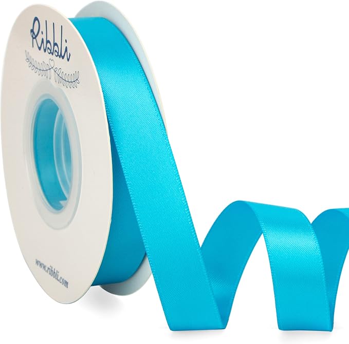 Ribbli Turquoise Blue Satin Ribbon 5/8 inch x Continuous 25 Yards, Double Faced by Ribbli