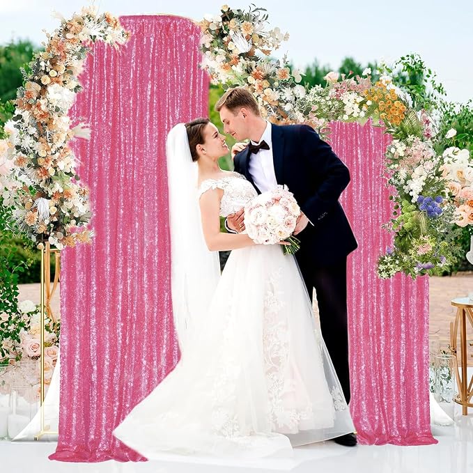 Pink Sequin Backdrop Curtains 2Panel 2x8ft - Image 2