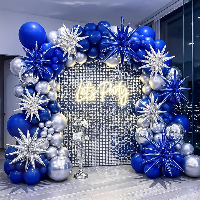 9Pcs Blue Silver Star Balloons, Large Navy Blue and Silver Explosion Foil - Image 7