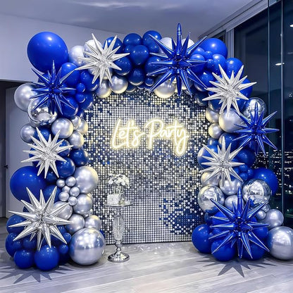 9Pcs Blue Silver Star Balloons, Large Navy Blue and Silver Explosion Foil - Image 7