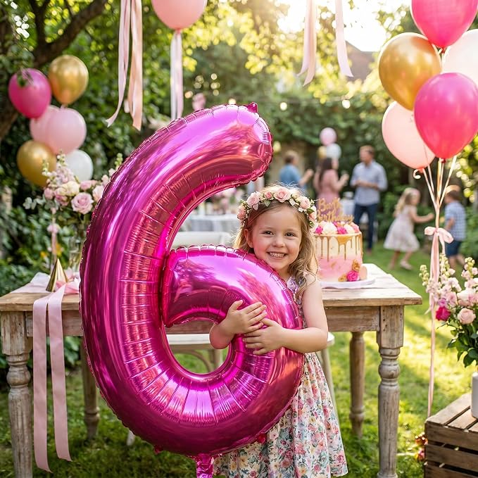 40 Inch Hot Pink Number 6 Balloon, Giant Number Balloons, Birthday Decor | - Image 5