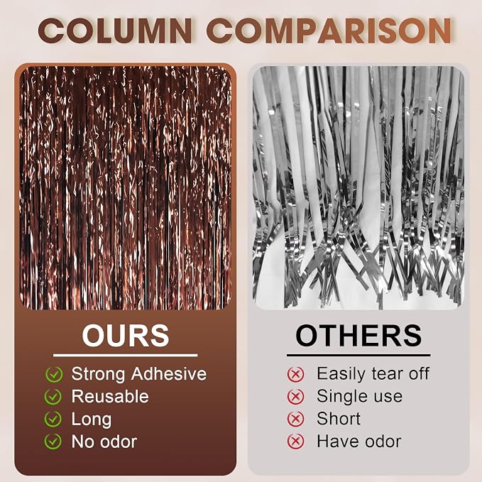 Voircoloria Brown Foil Fringe Backdrop Curtains, Birthday Party Decorations - Image 3