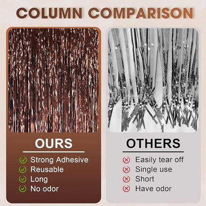 Voircoloria Brown Foil Fringe Backdrop Curtains, Birthday Party Decorations - Image 3