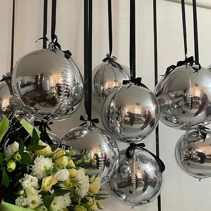 6Pcs Silver Round Foil Balloons, Giant 4D Round Ball Balloons, 22 Inch Metallic - Image 8