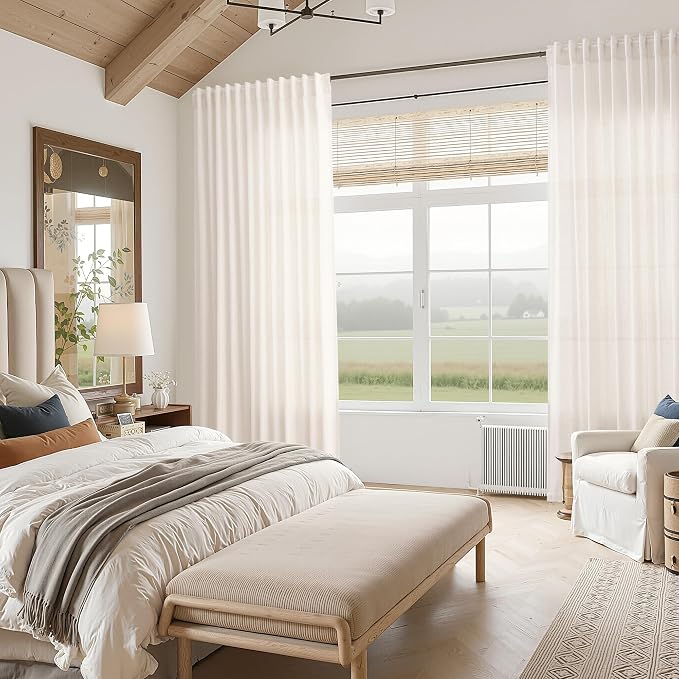 Ivory White Linen Curtains 90 inch - Image 7