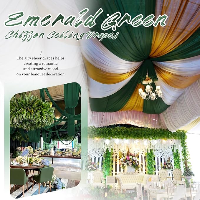 6 Panels Emerald Green Ceiling Drapes - Image 6